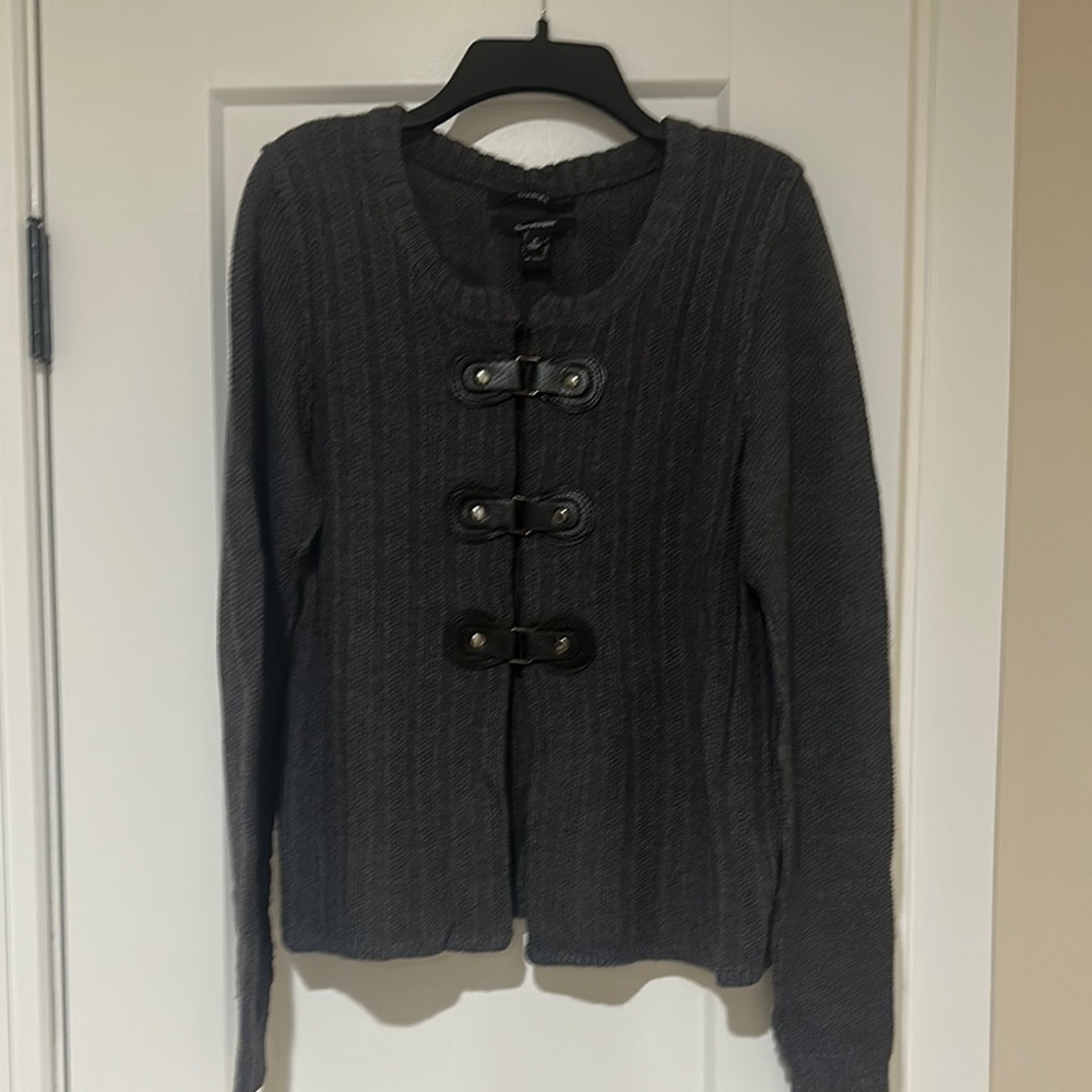 Tahari Gray Cardigan with Toggle Closures